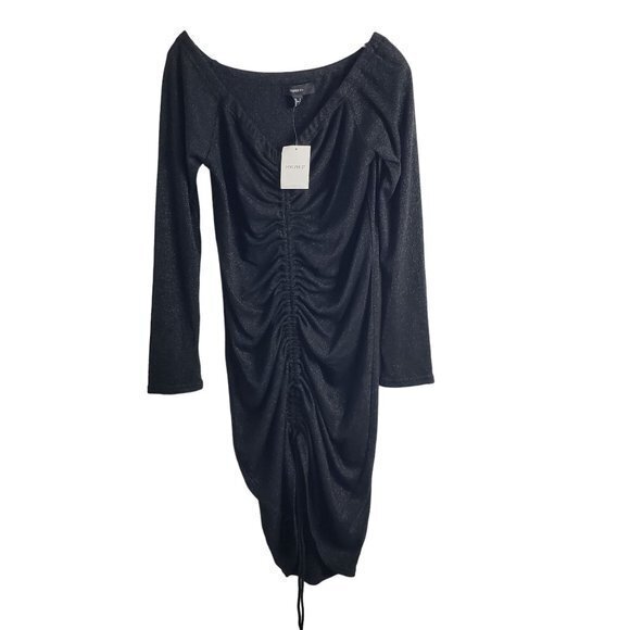 Forever 21 Womens Plus Size 3X Black Metallic Ruched Dress - Picture 2 of 8